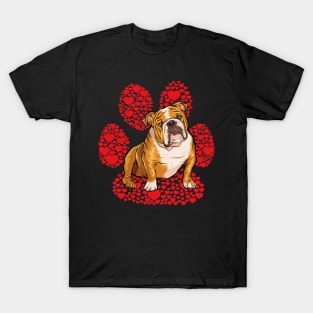 Bulldog Valentines Day Dog Love Paw T-Shirt